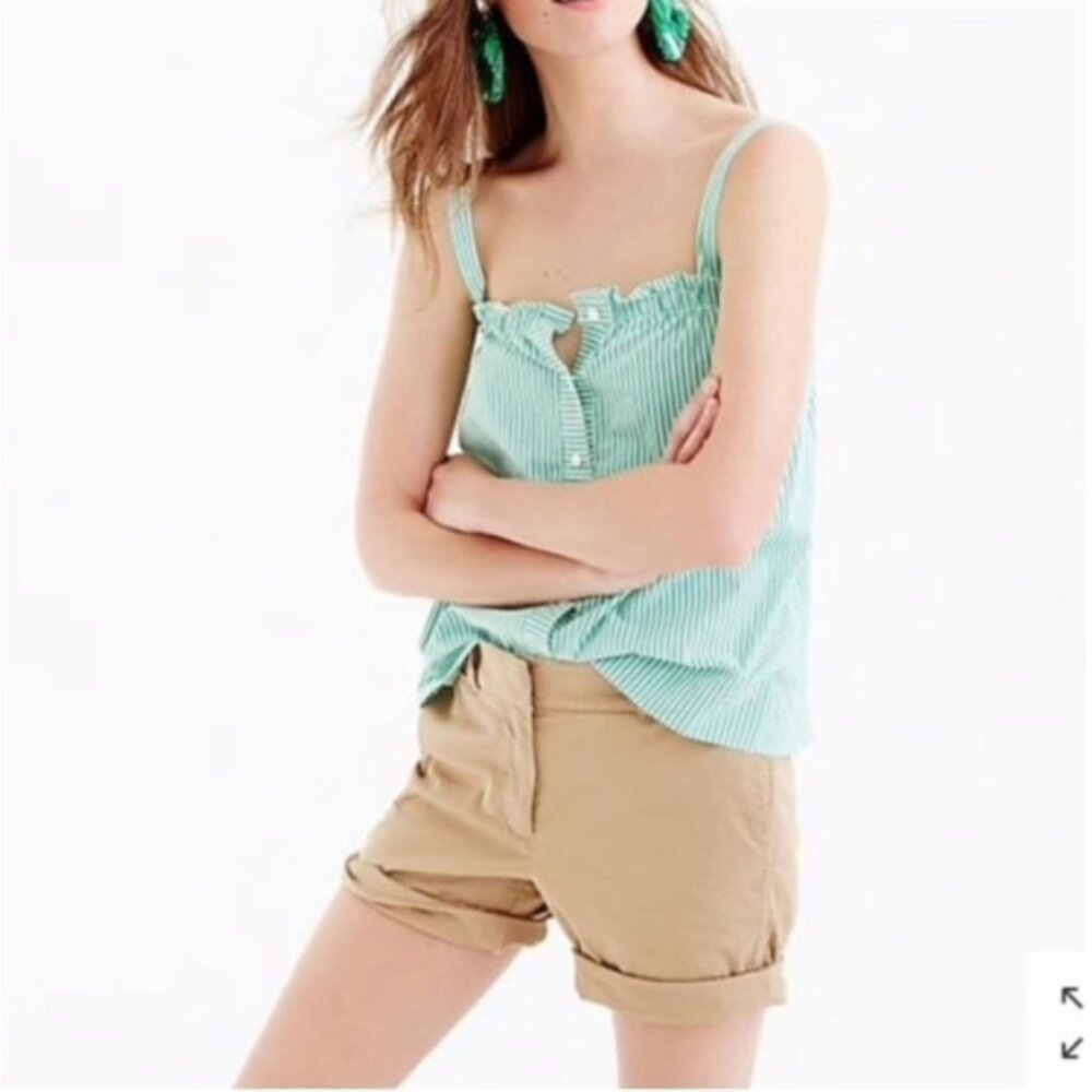 J. Crew NWT Green White Striped Button Front 100% Cotton Cami Tank Top 0